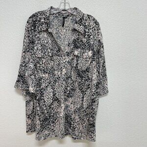 Cathy Womens 2X Tunic Shirt Top Blouse Sheer Stripes Geometric Pattern Roll tab